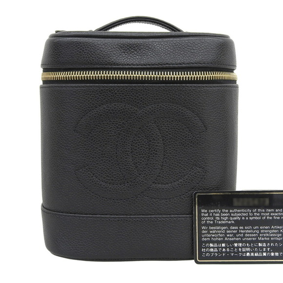 CHANEL Handbags - CHANEL Black Caviar Leather Logo Vanity Bag